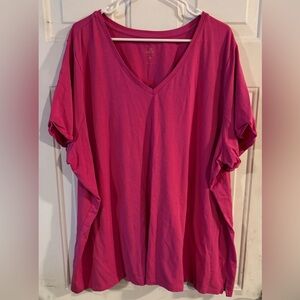 BELLE by KIM GRAVEL Womens 4X Pink V-Neck T-Shirt